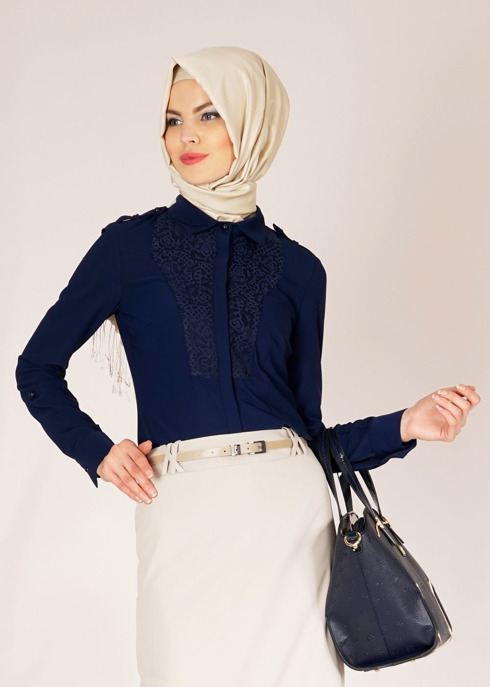 Tesettür giyim LACİVERT 4657 LORA BLUZ 38/46 TEK38