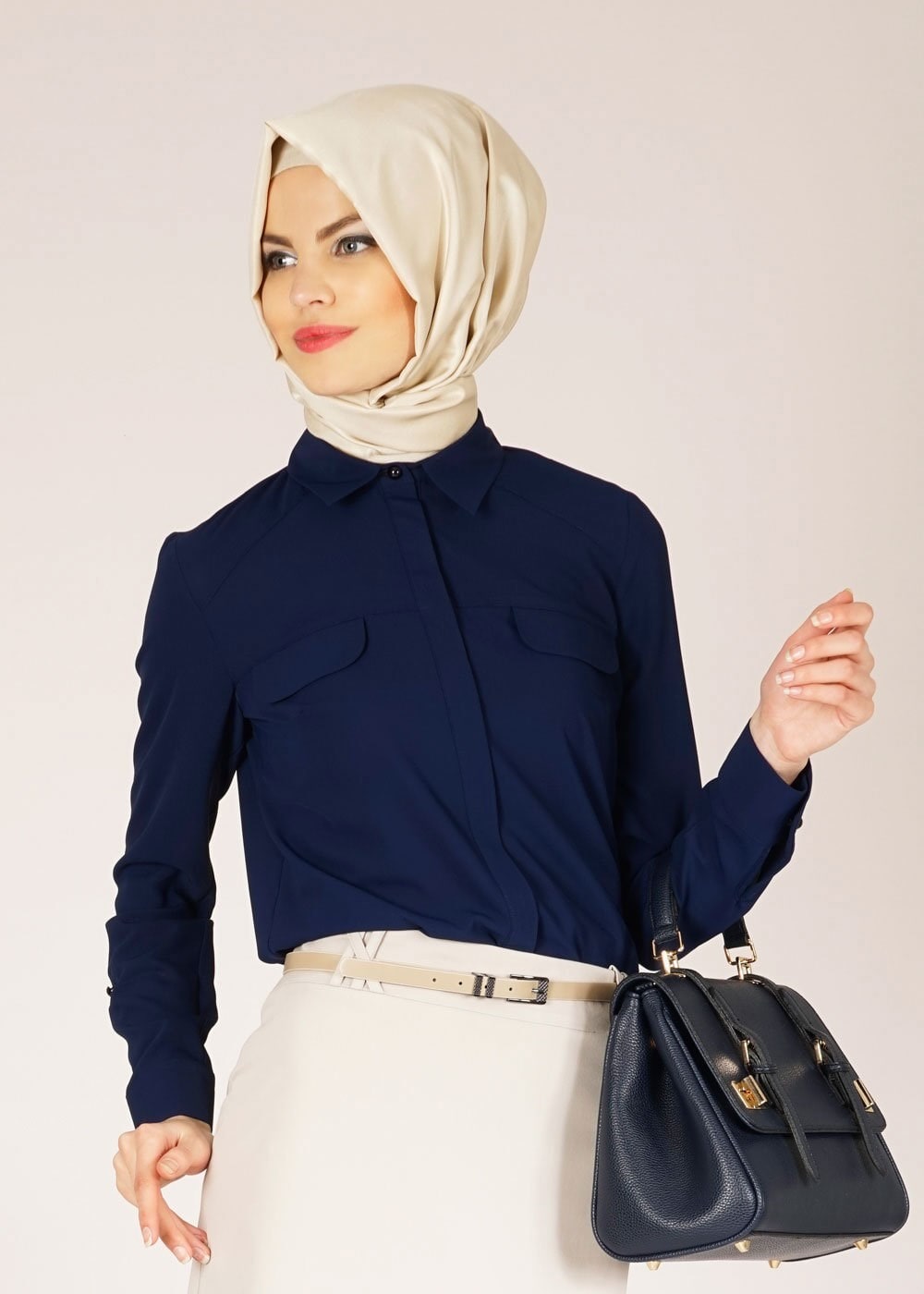 Tesettür giyim LACİVERT 4658 Lora Tesettür Bluz