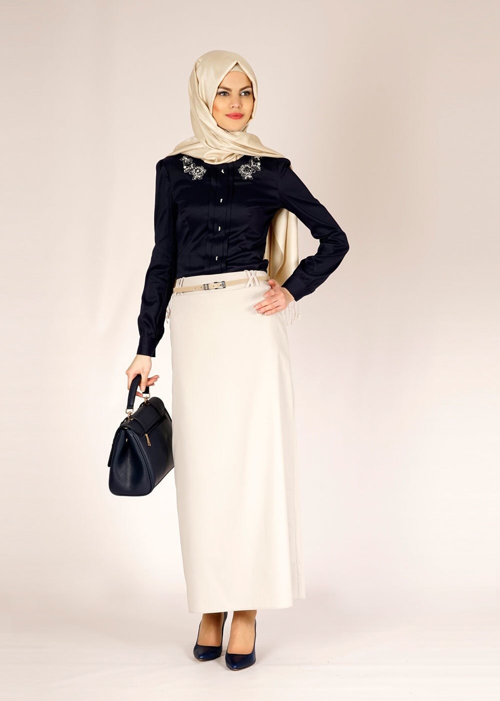 Tesettür giyim LACİVERT 4674 SELENA CREP BLUZ 38/46 TEK40