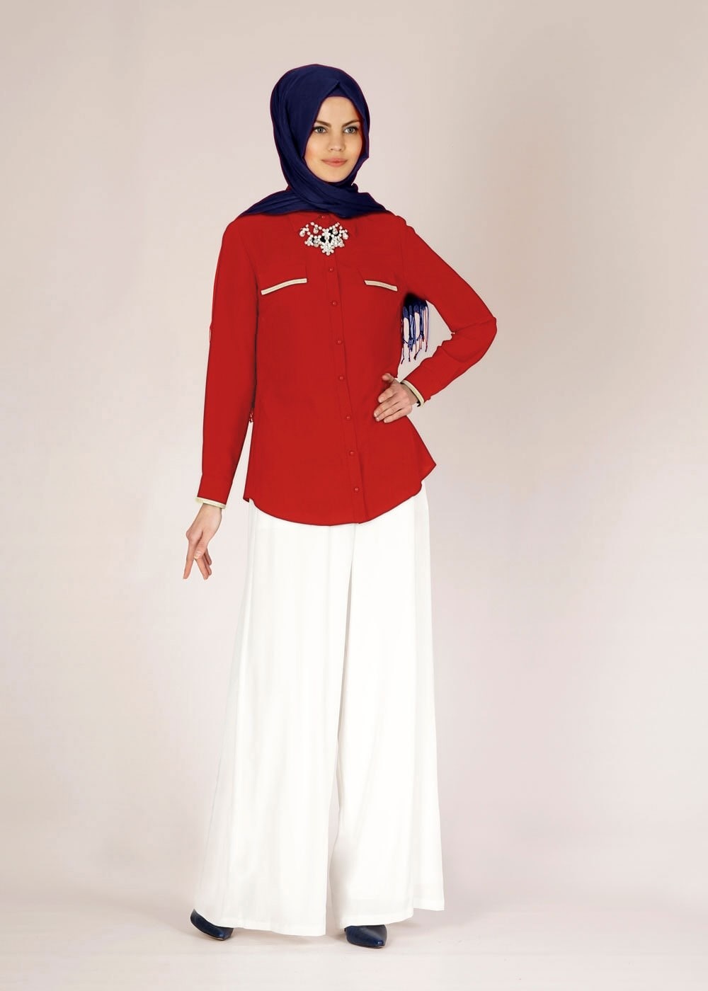 Tesettür giyim KIRMIZI 4680 LORA BLUZ 38/46