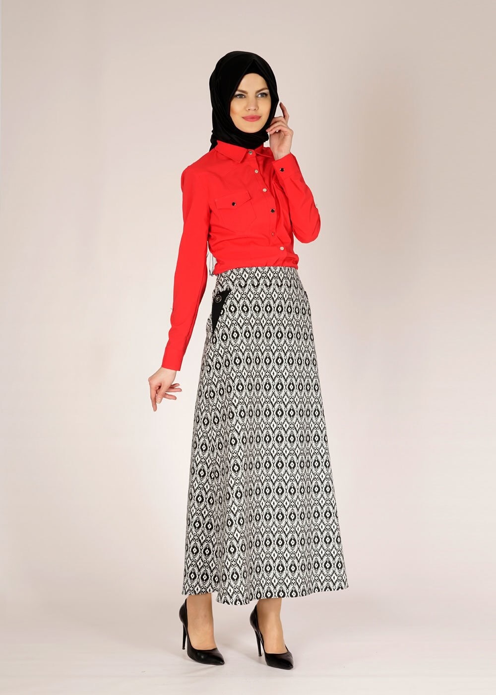 Tesettür giyim KIRMIZI 4716 ELETA 43363 BLUZ 36/44 TEK38