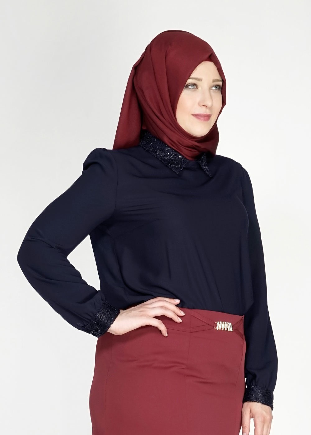 Tesettür giyim LACİVERT 4726 Lora Tesettür Bluz