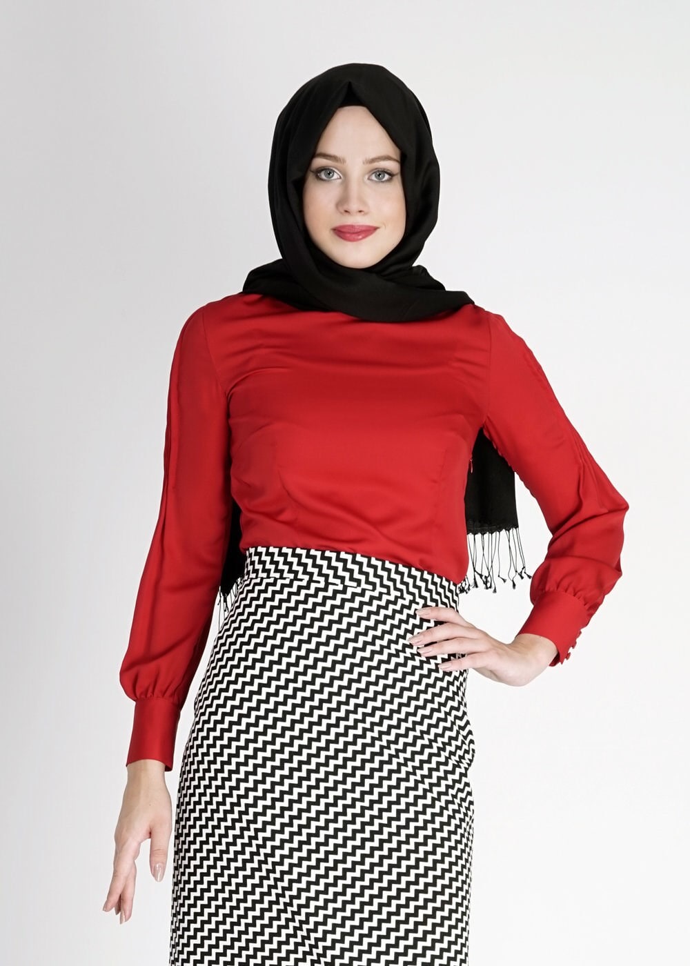 Tesettür giyim KIRMIZI 4738 Lora Tesettür Bluz