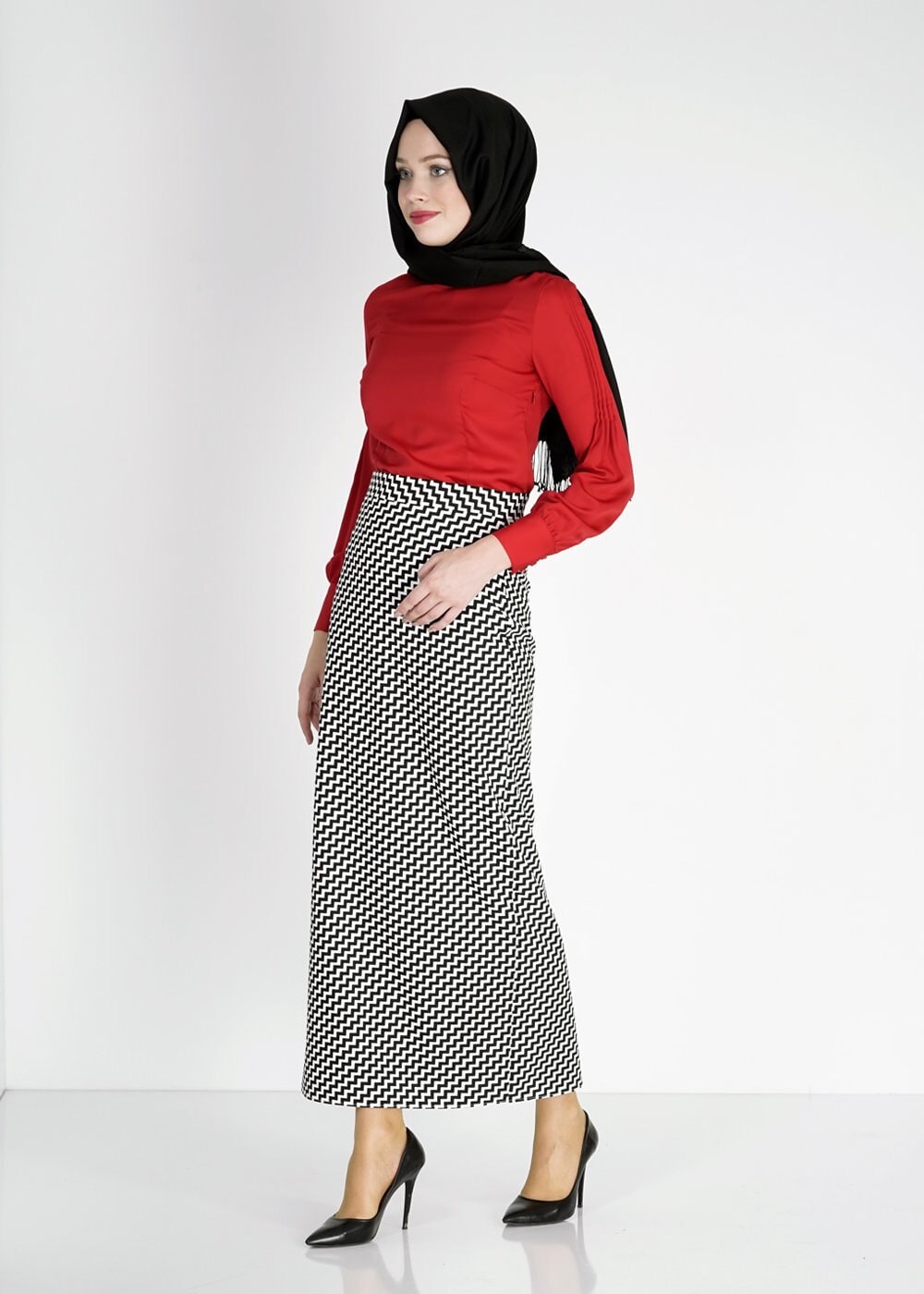 Tesettür giyim KIRMIZI 4738 Lora Tesettür Bluz