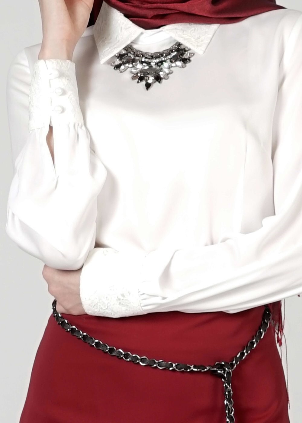 Tesettür giyim BEYAZ 4762 LORA BLUZ 38/46(38-40)