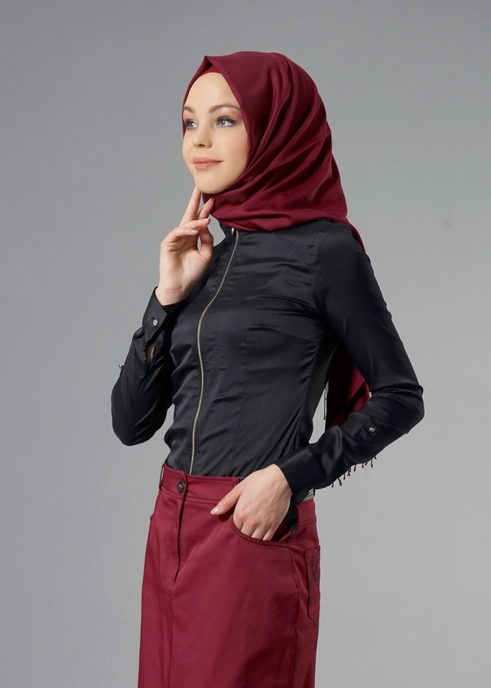 Tesettür giyim SİYAH FERMUAR DETAYLI BLUZ 4768 