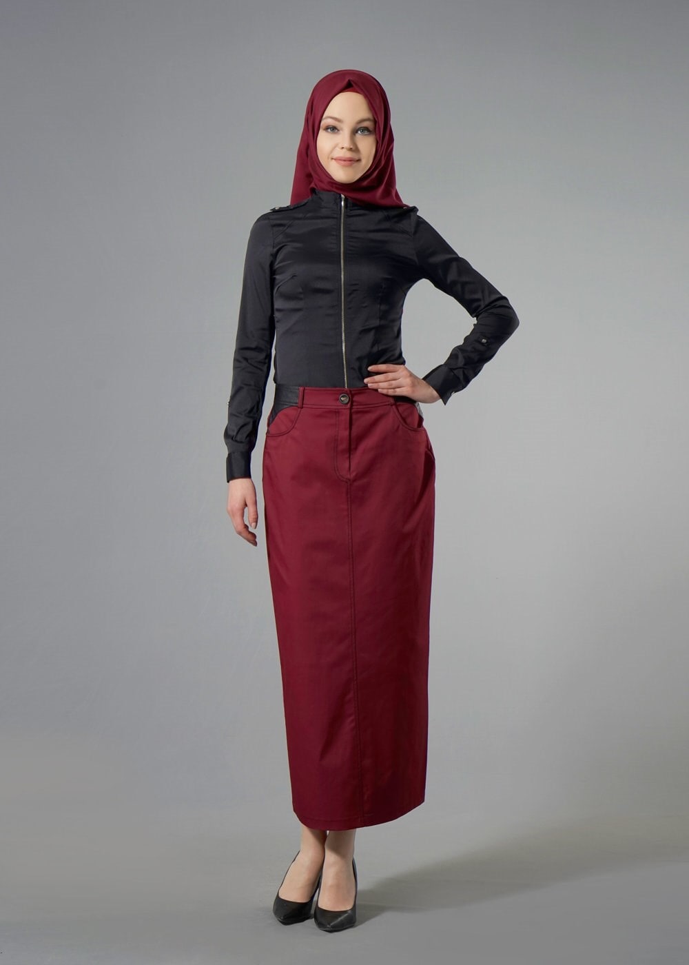 Tesettür giyim SİYAH FERMUAR DETAYLI BLUZ 4768 