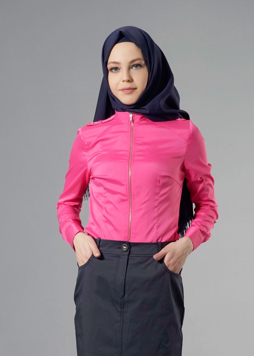 Tesettür giyim FUŞYA FERMUAR DETAYLI BLUZ 4768 