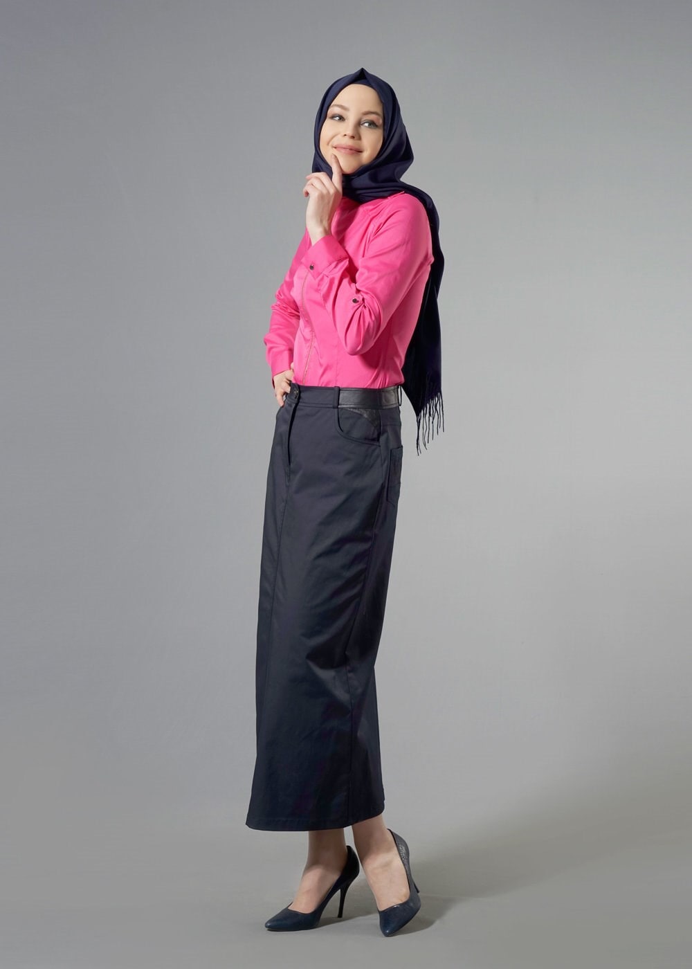 Tesettür giyim FUŞYA FERMUAR DETAYLI BLUZ 4768 