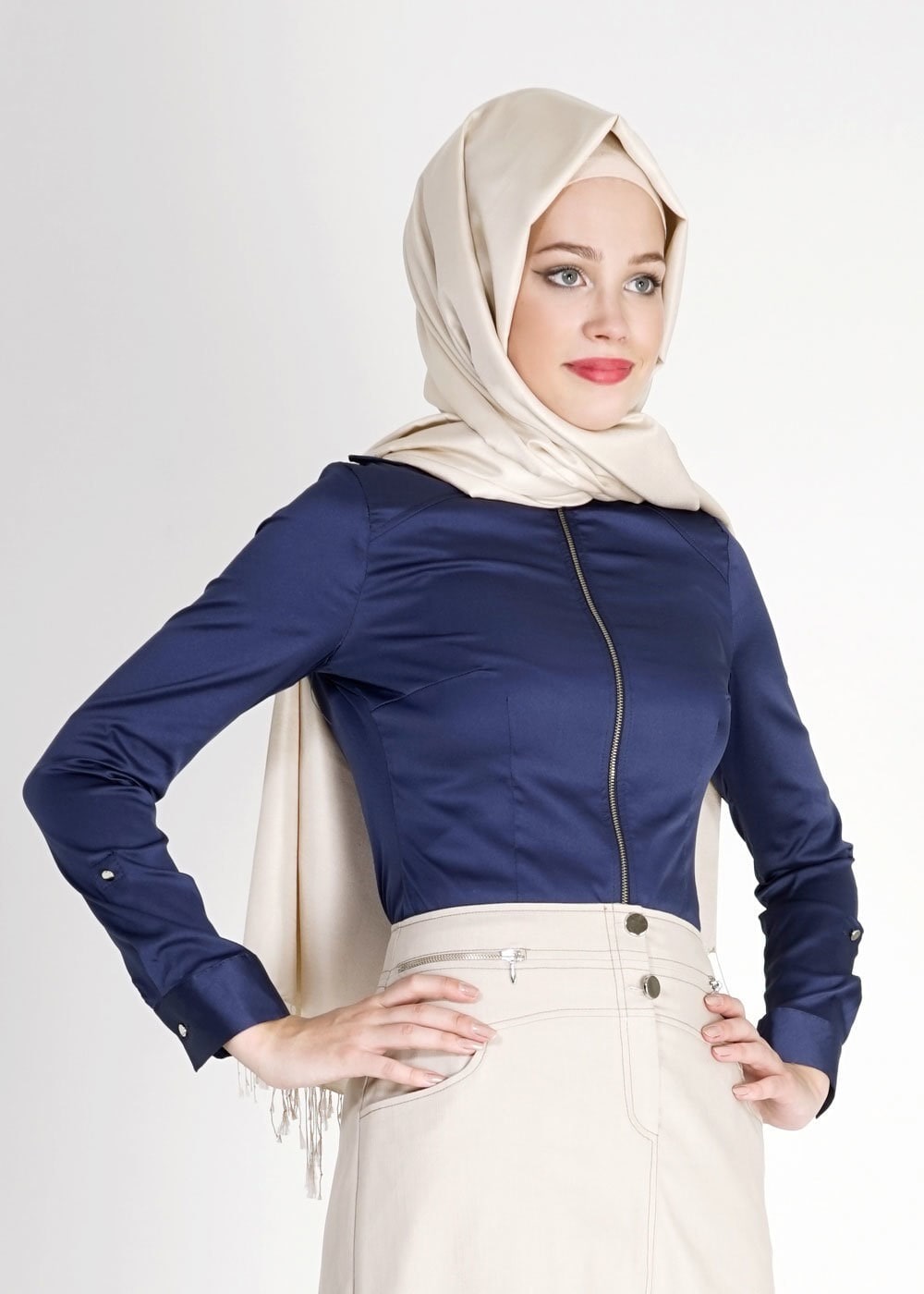 Tesettür giyim LACİVERT FERMUAR DETAYLI BLUZ 4768 