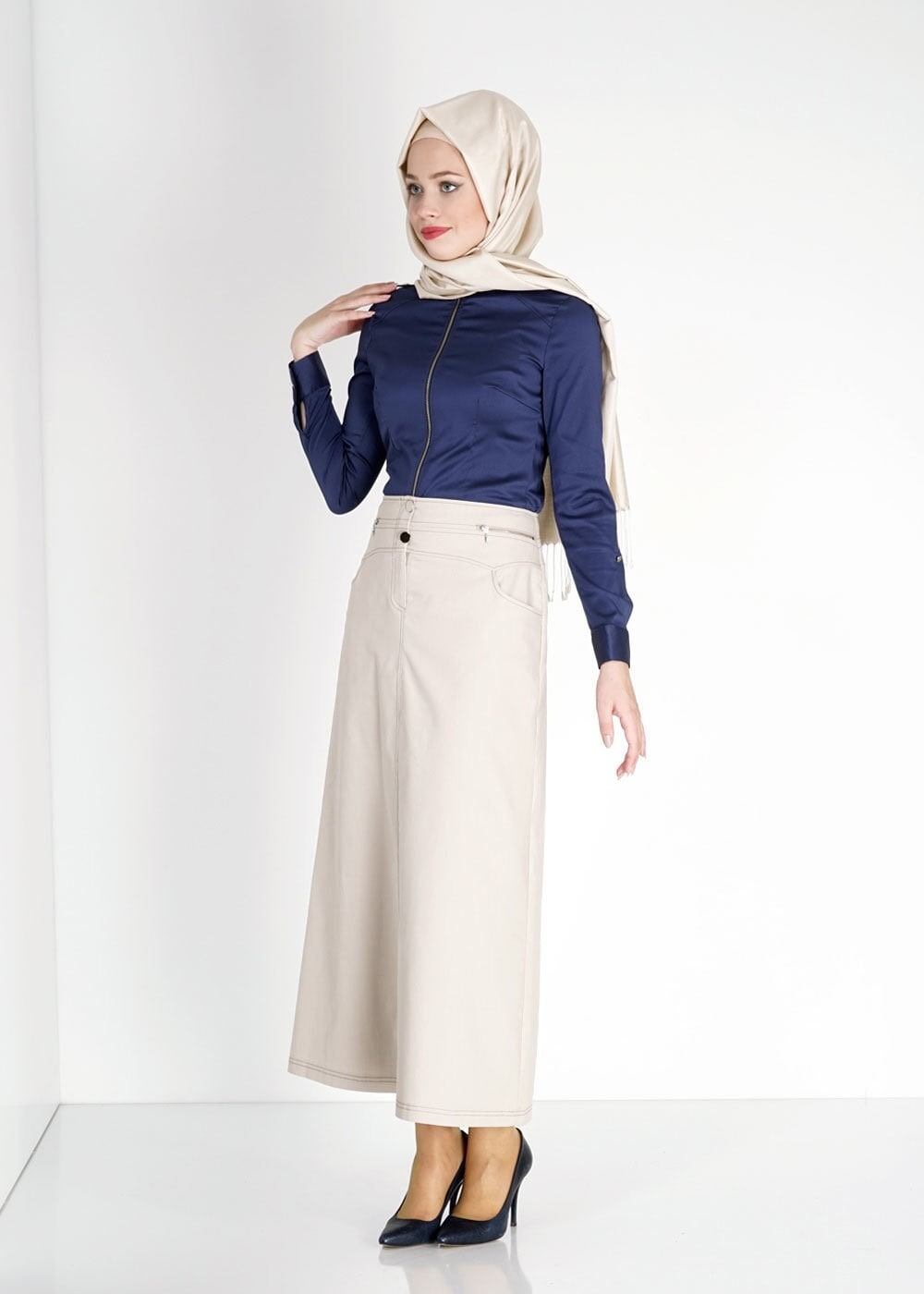 Tesettür giyim LACİVERT FERMUAR DETAYLI BLUZ 4768 
