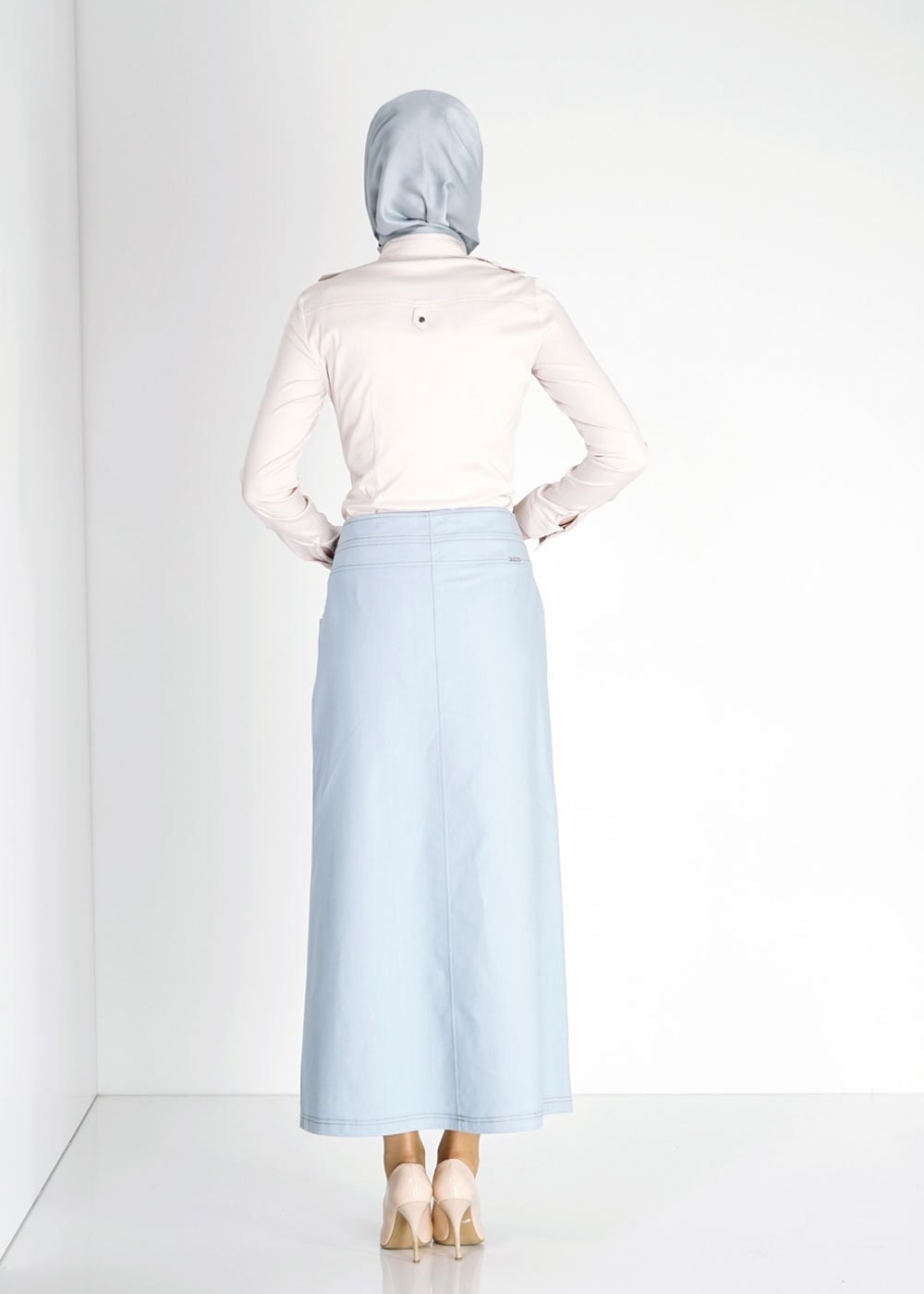 Tesettür giyim EKRU FERMUAR DETAYLI BLUZ 4768 