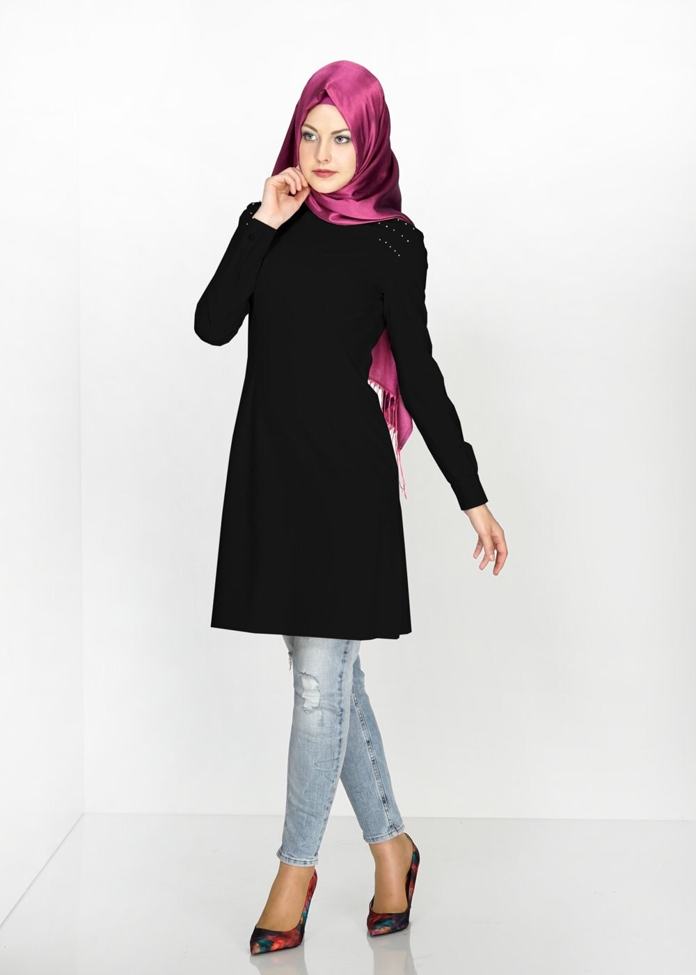 Tesettür giyim SİYAH 4778 Eleta Tesettür Tunik
