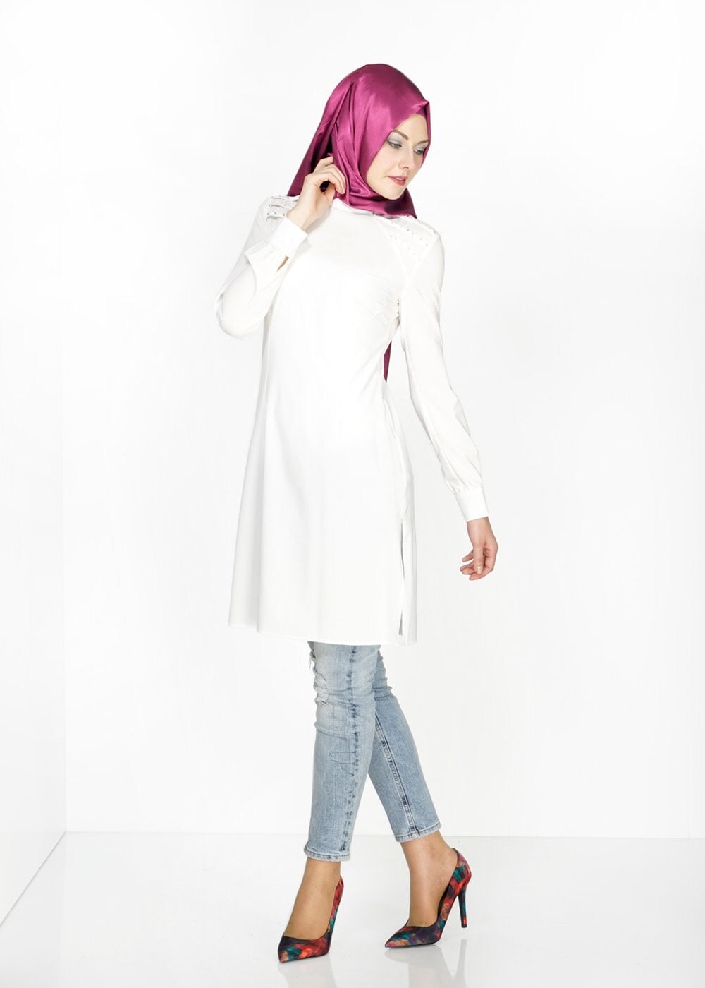 Tesettür giyim BEYAZ 4778 Eleta Tesettür Tunik