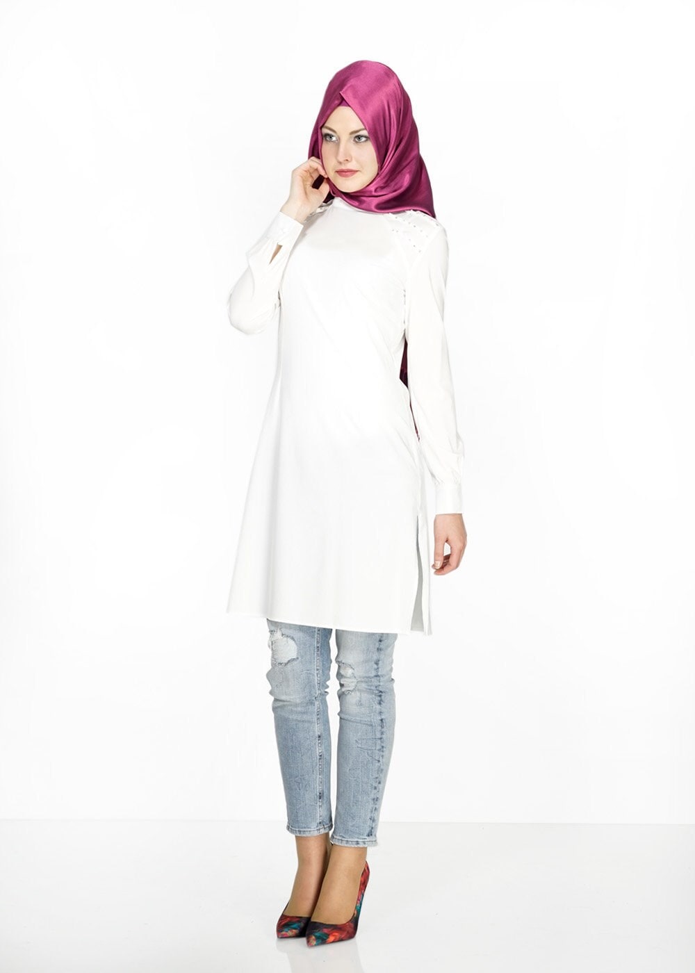 Tesettür giyim BEYAZ 4778 Eleta Tesettür Tunik