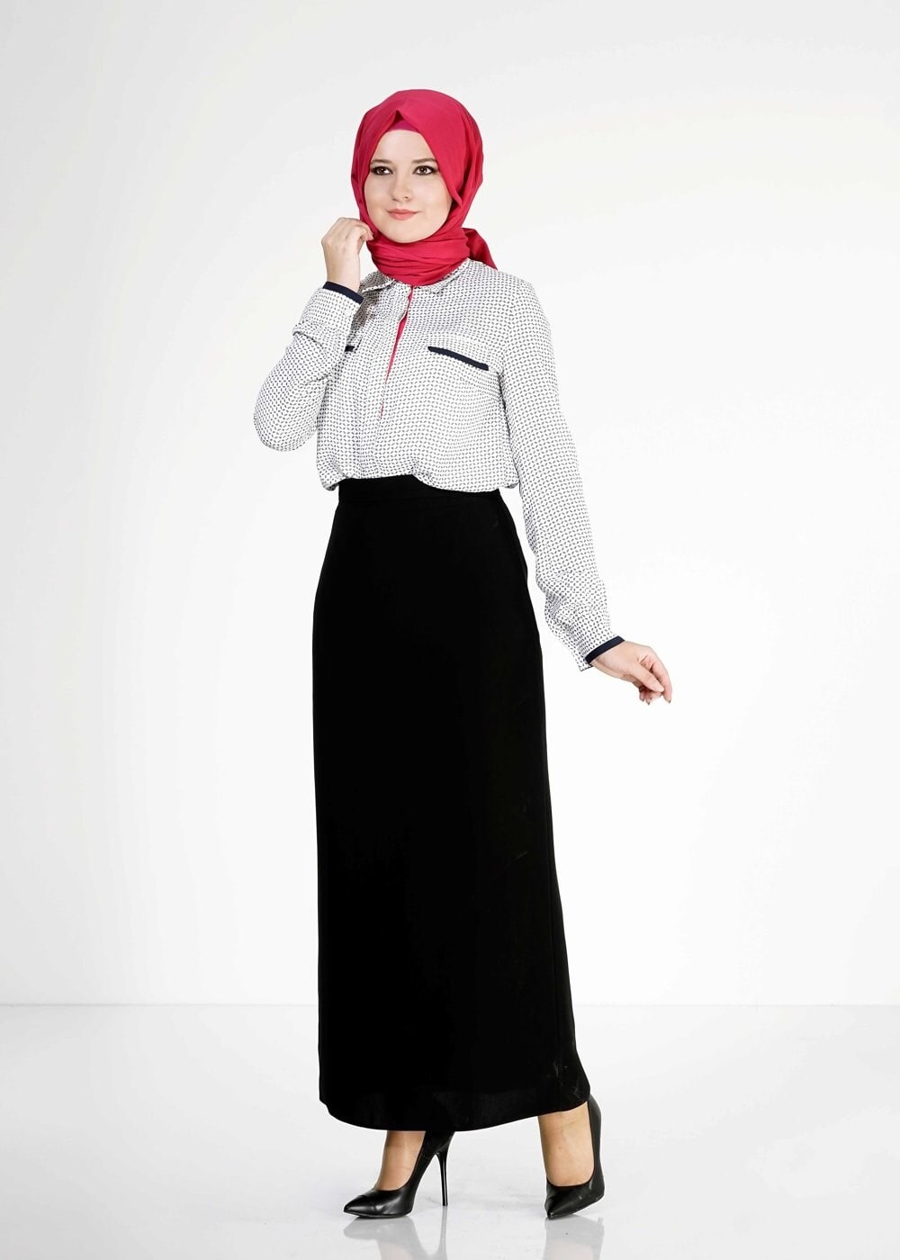 Tesettür giyim BEJ DESENLİ ŞERİT DETAYLI BLUZ 4816