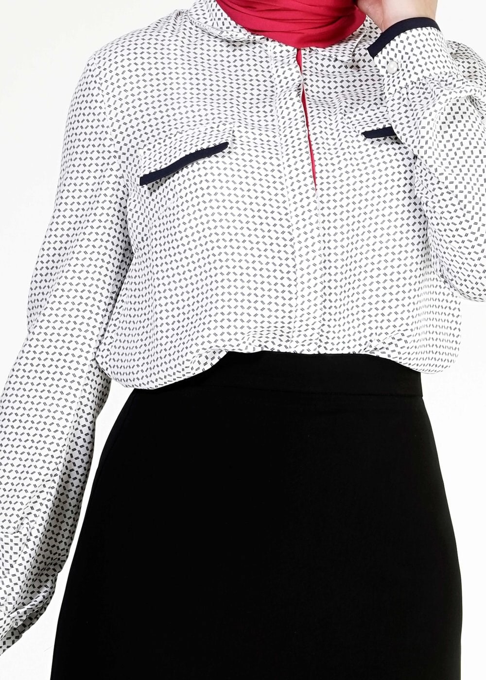 Tesettür giyim BEJ DESENLİ ŞERİT DETAYLI BLUZ 4816