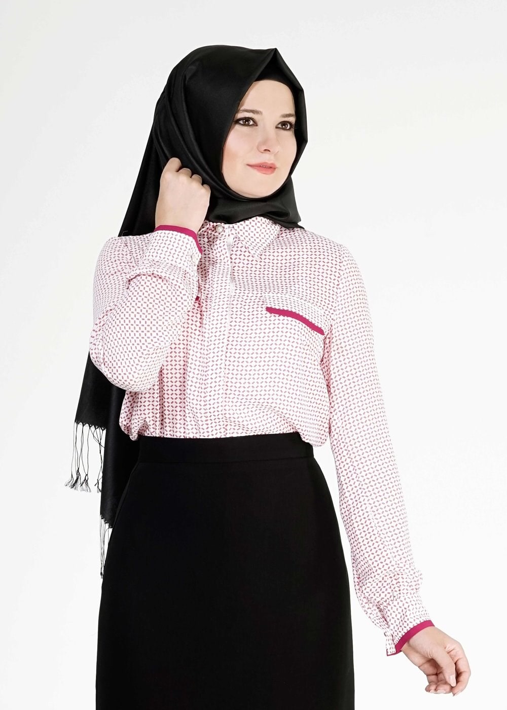 Tesettür giyim BEJ DESENLİ ŞERİT DETAYLI BLUZ 4816