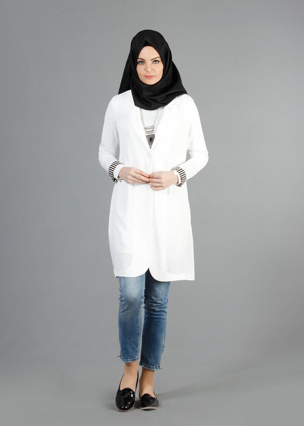 Tesettür giyim BEYAZ 4582 NAZENİN 6474 CEKET 36/44(38-40) TEK42
