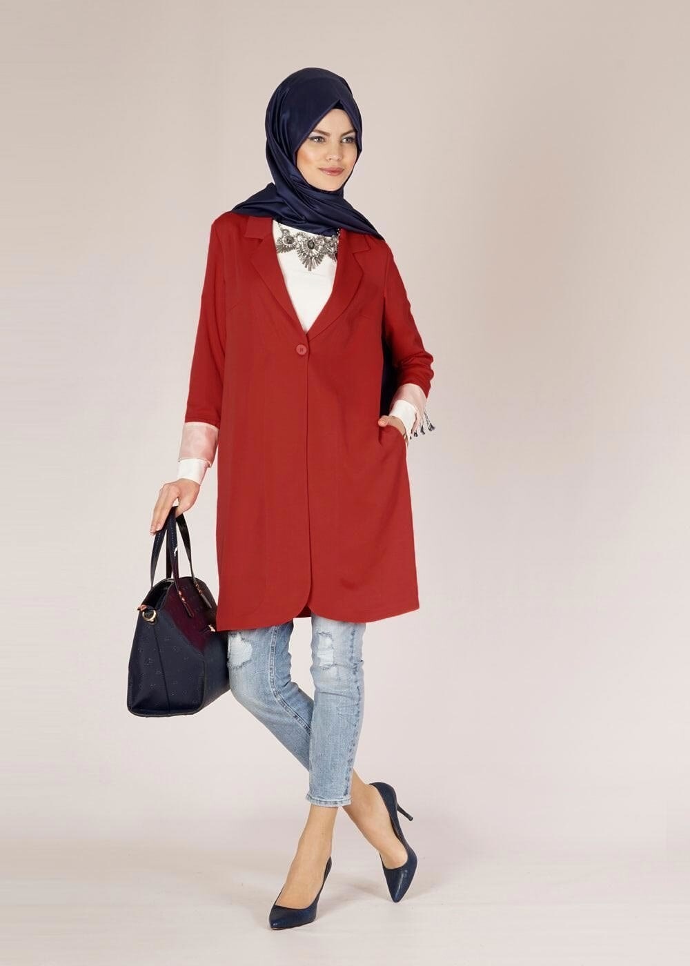 Tesettür giyim KIRMIZI 4582 NAZENİN 6474 CEKET 36/44(38-40) TEK42