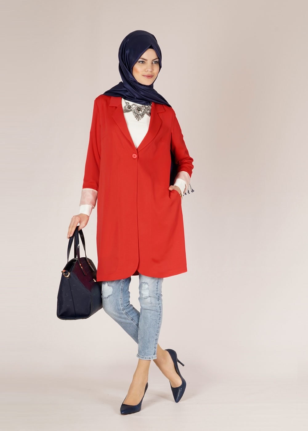 Tesettür giyim KIRMIZI 4582 NAZENİN 6474 CEKET 36/44(38-40) TEK42