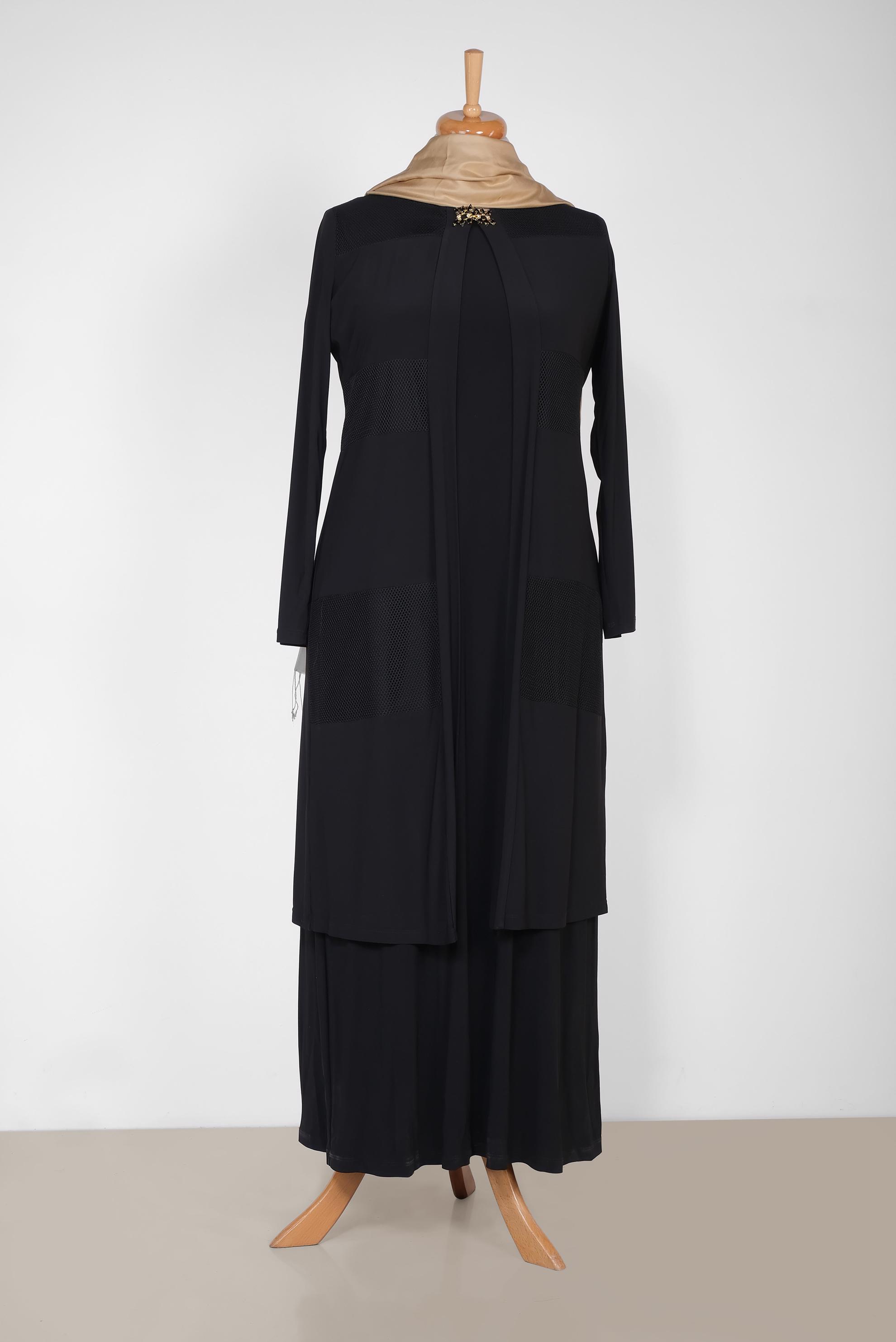 Tesettür giyim SİYAH 2519 Vizona 2Li Tesettür Elbise 46/52 TEK44