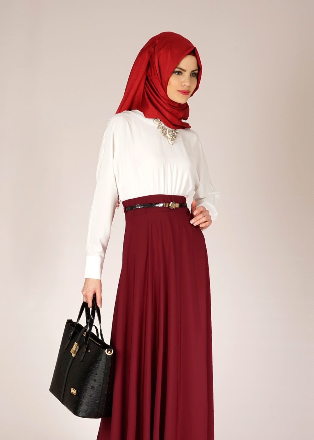 Tesettür giyim BORDO TESETTÜR ELBİSE 4504 