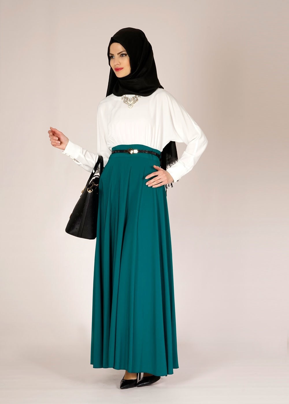 Tesettür giyim MAVİ TESETTÜR ELBİSE 4504 