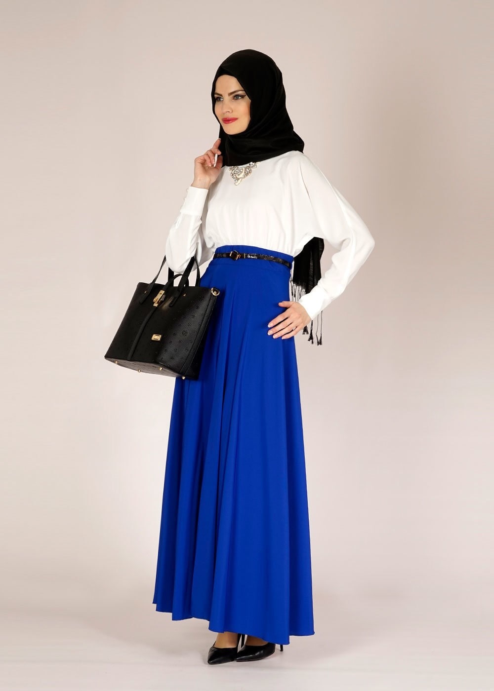 Tesettür giyim LACİVERT TESETTÜR ELBİSE 4504 