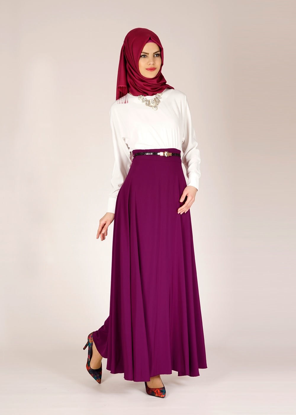 Tesettür giyim MOR TESETTÜR ELBİSE 4504 