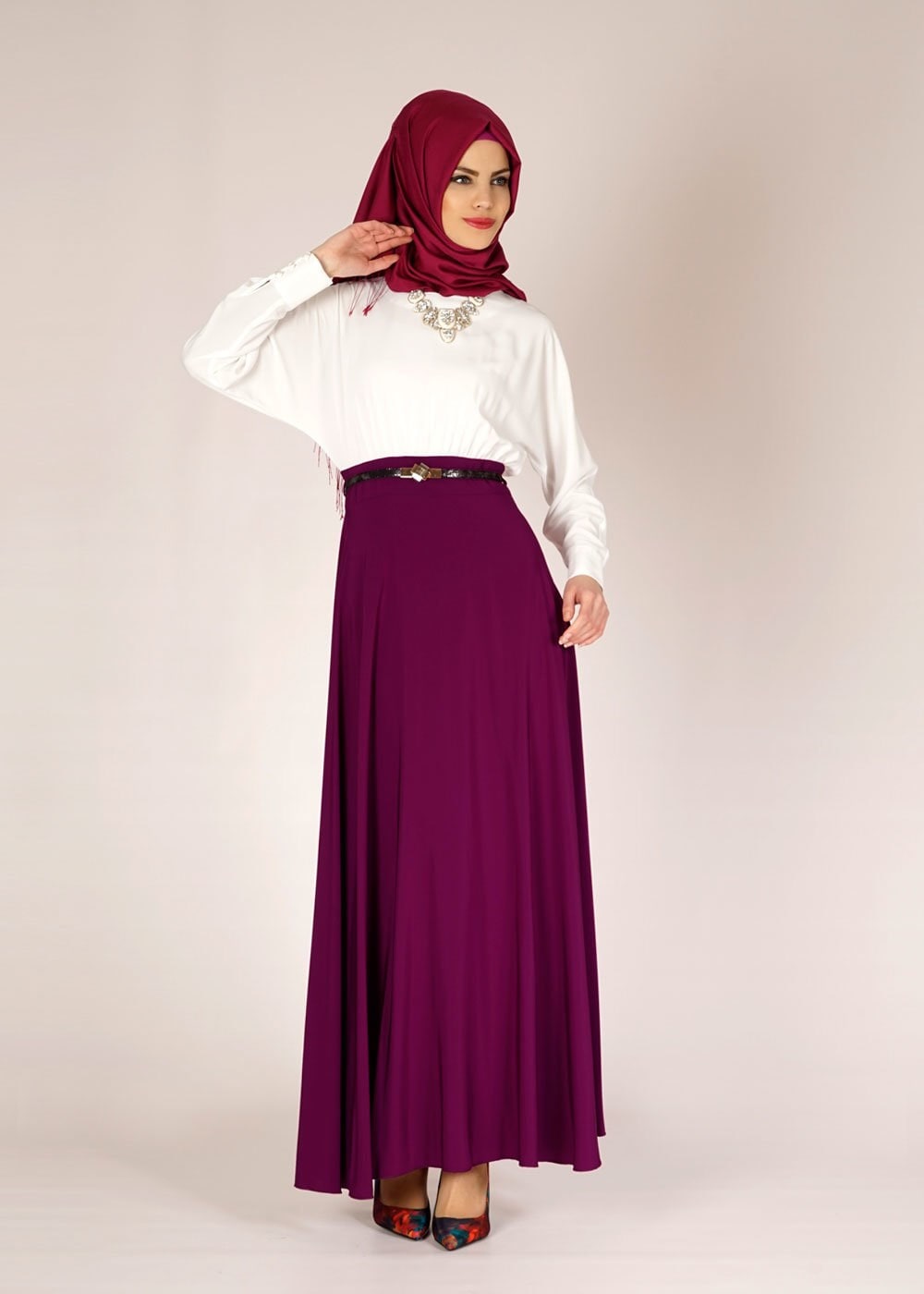 Tesettür giyim MOR TESETTÜR ELBİSE 4504 