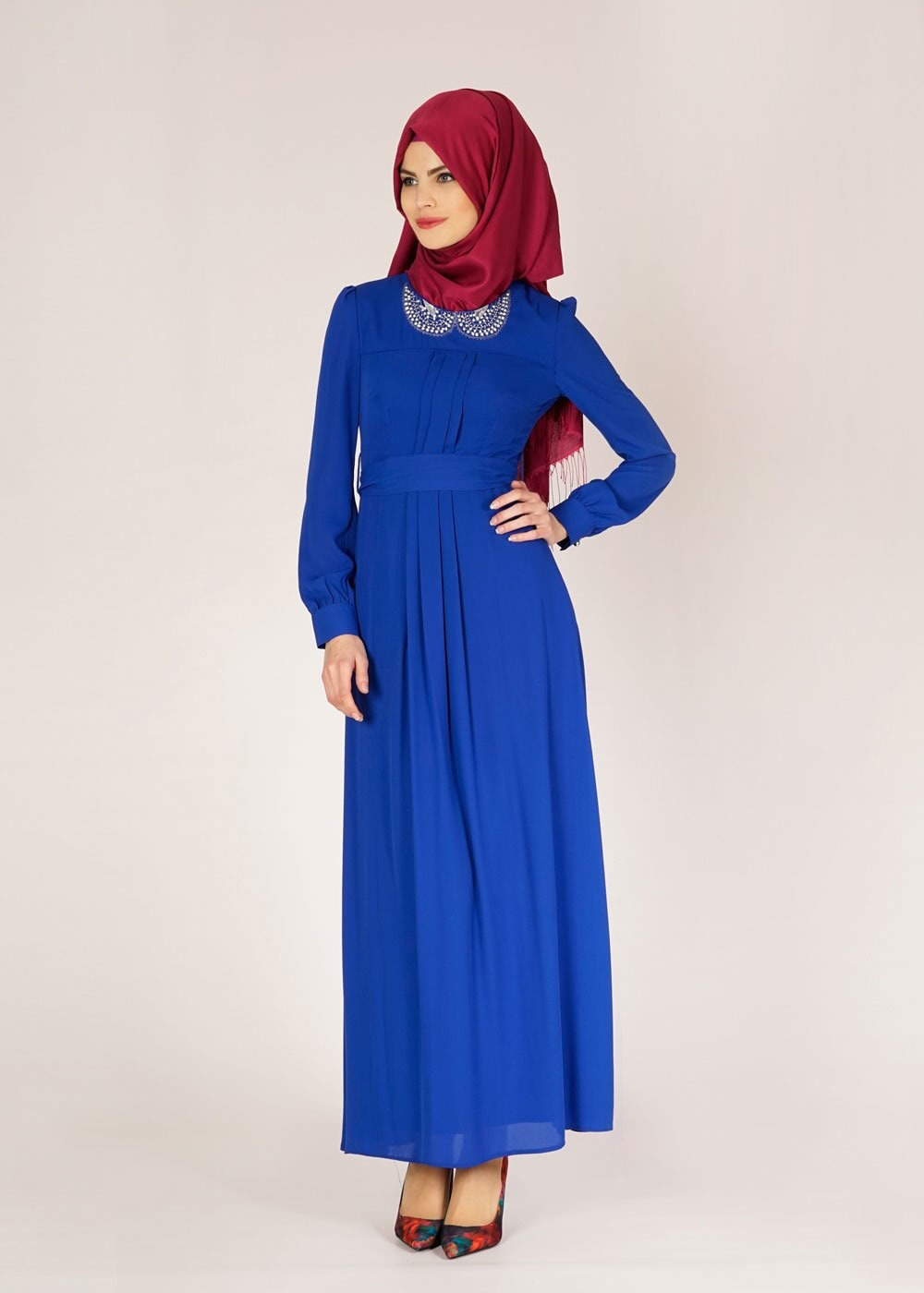 Tesettür giyim LACİVERT 4664 Mango Crep Tesettür Elbise