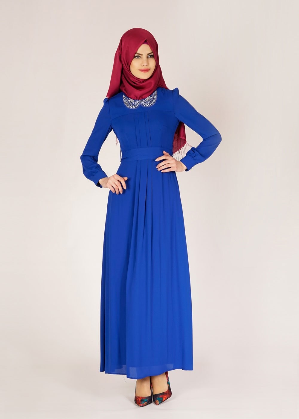 Tesettür giyim LACİVERT 4664 Mango Crep Tesettür Elbise