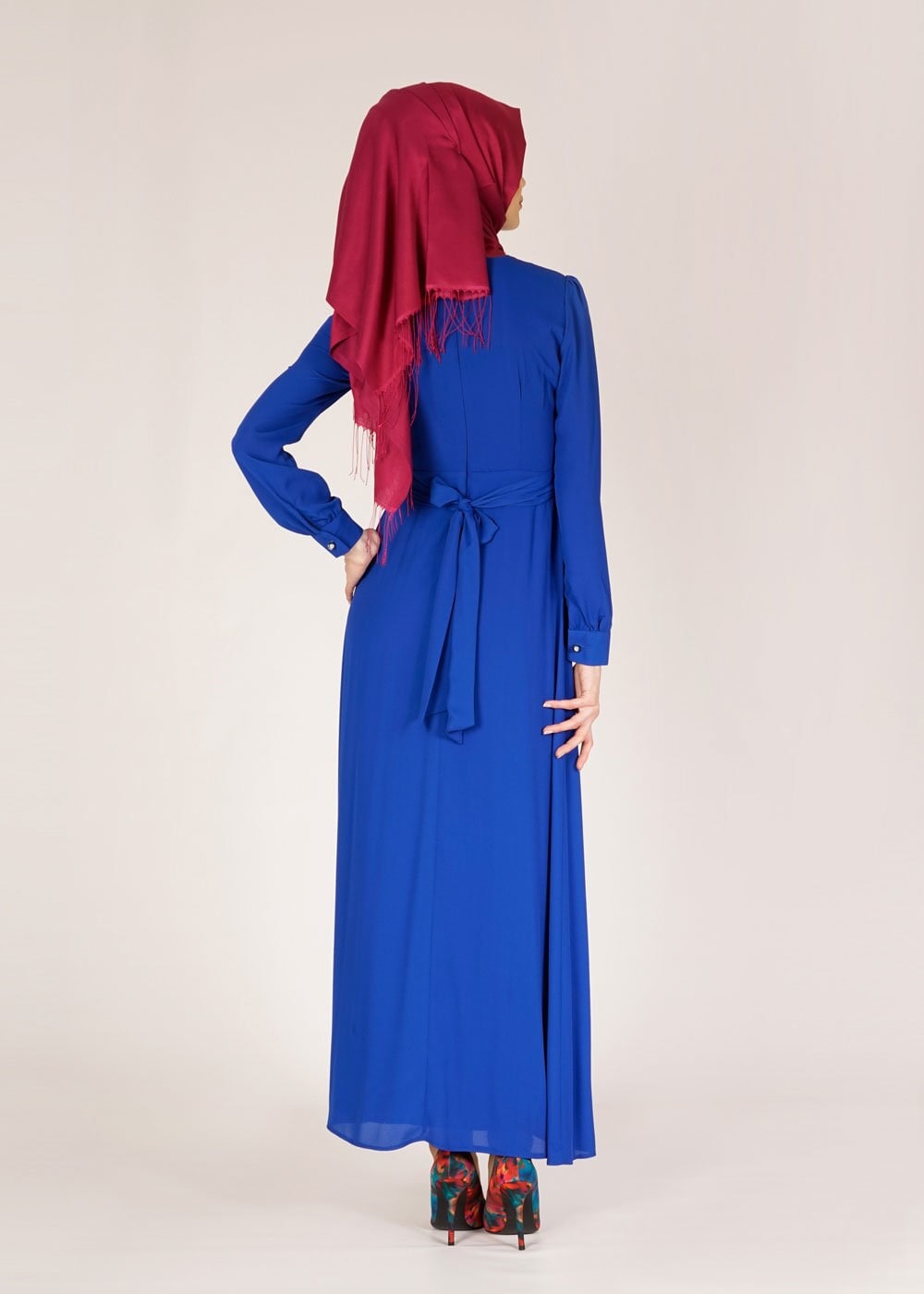 Tesettür giyim LACİVERT 4664 Mango Crep Tesettür Elbise