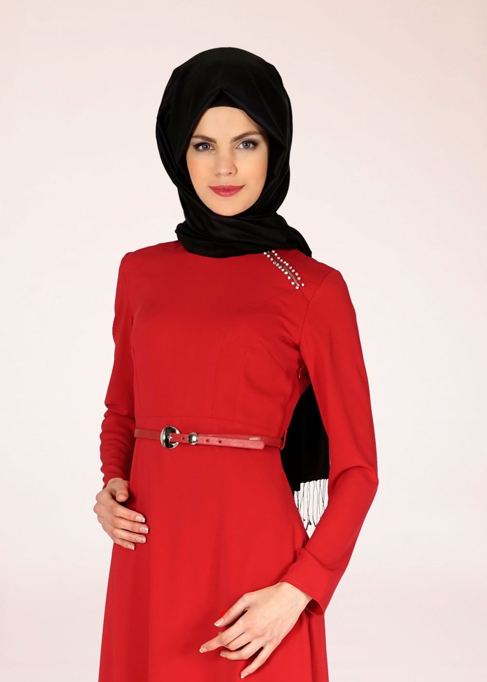 Tesettür giyim KIRMIZI 4686 Farah Tesettür Elbise