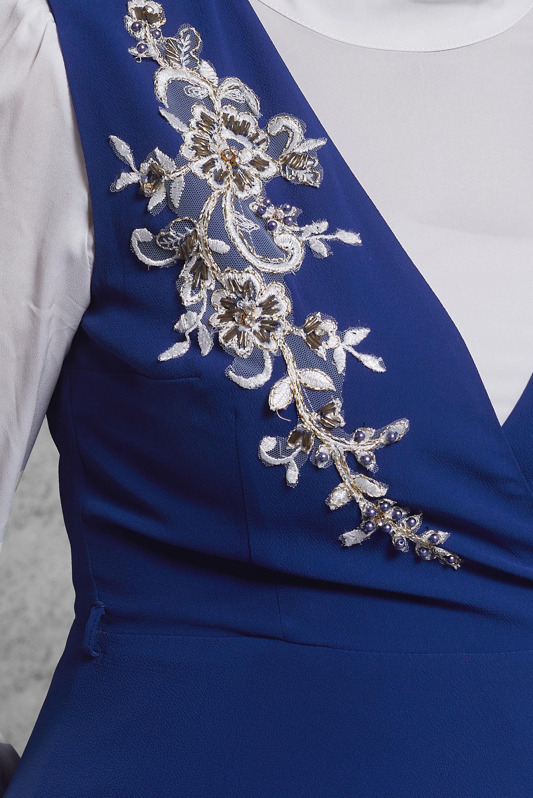 Tesettür giyim LACİVERT NAKIŞ DETAYLI ELBİSELİ TAKIM 4687