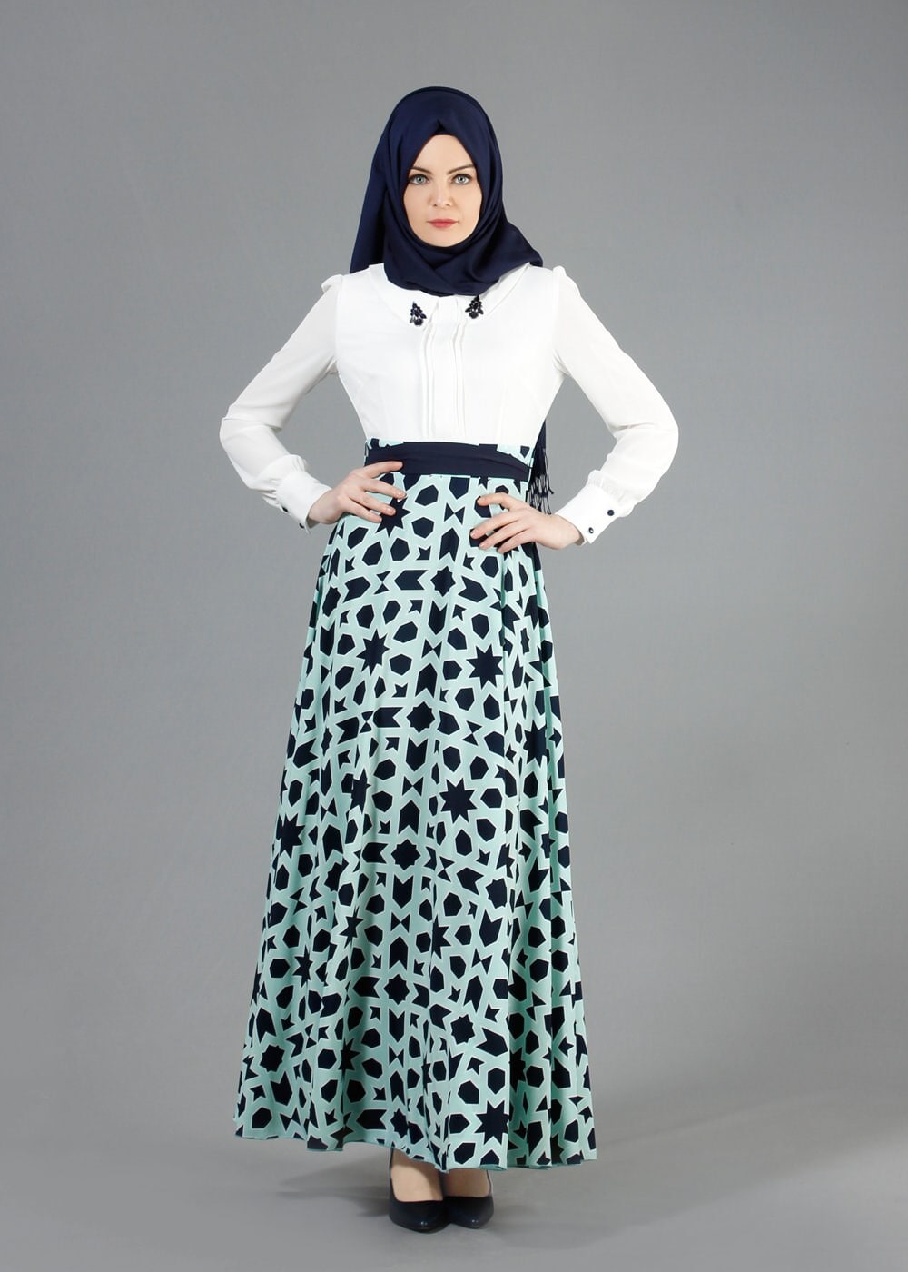 Tesettür giyim LACİVERT 4700 Como Des. Tesettür Elbise 38/44(38-40)