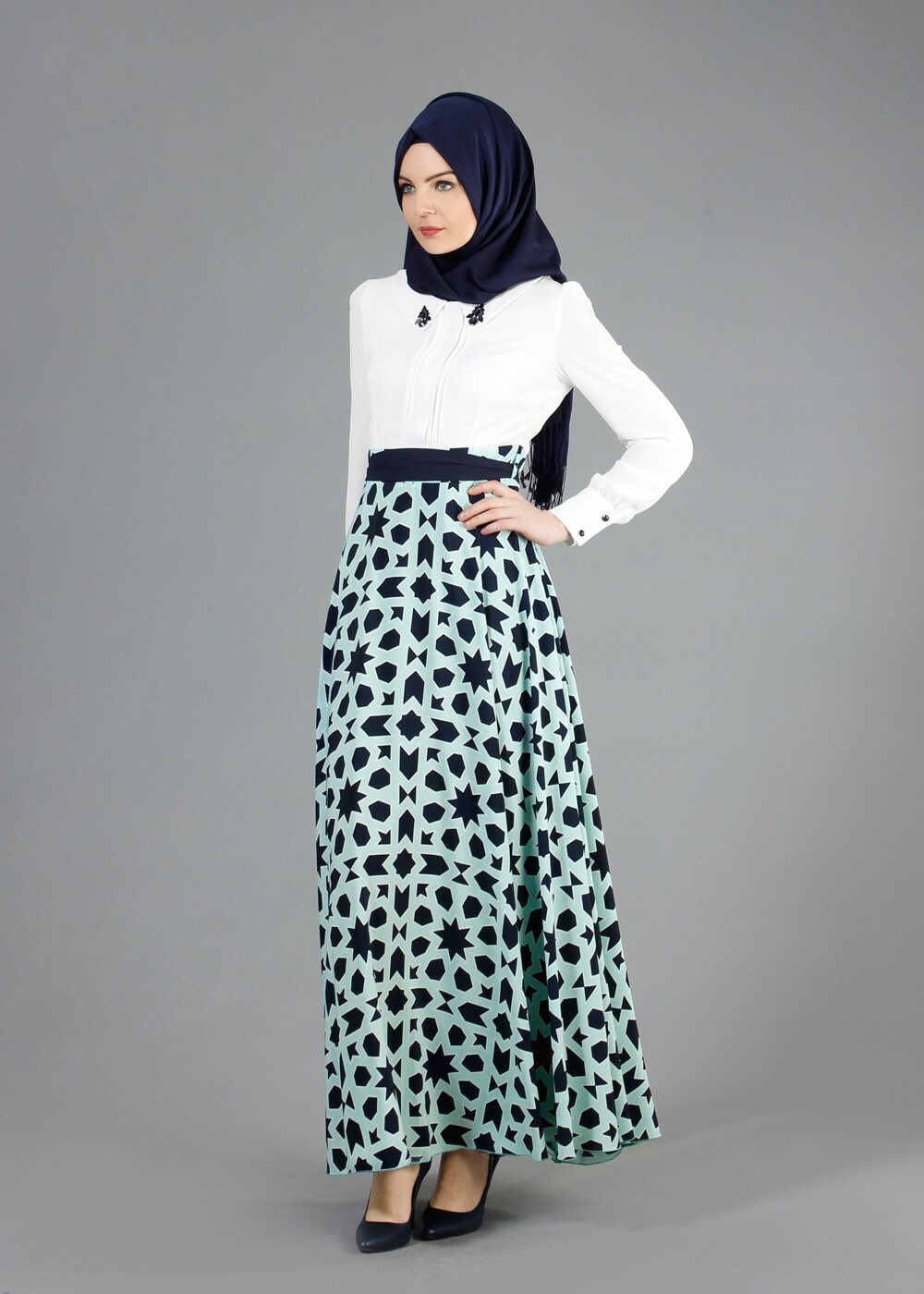 Tesettür giyim LACİVERT 4700 Como Des. Tesettür Elbise 38/44(38-40)