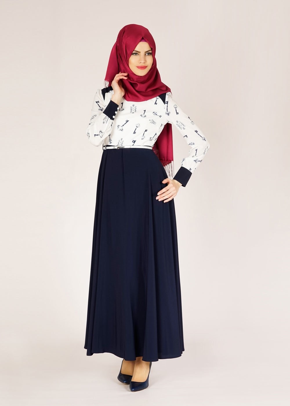 Tesettür giyim BEJ 4701 Rosa 8291 Tesettür Elbise