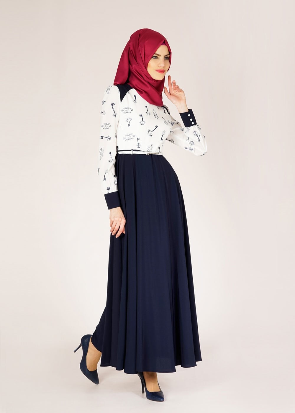 Tesettür giyim BEJ 4701 Rosa 8291 Tesettür Elbise