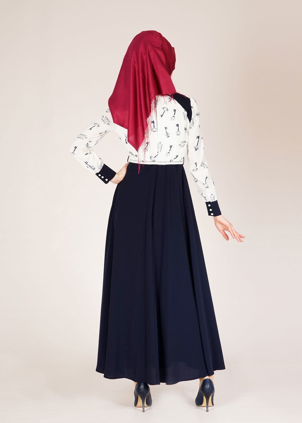 Tesettür giyim BEJ 4701 Rosa 8291 Tesettür Elbise