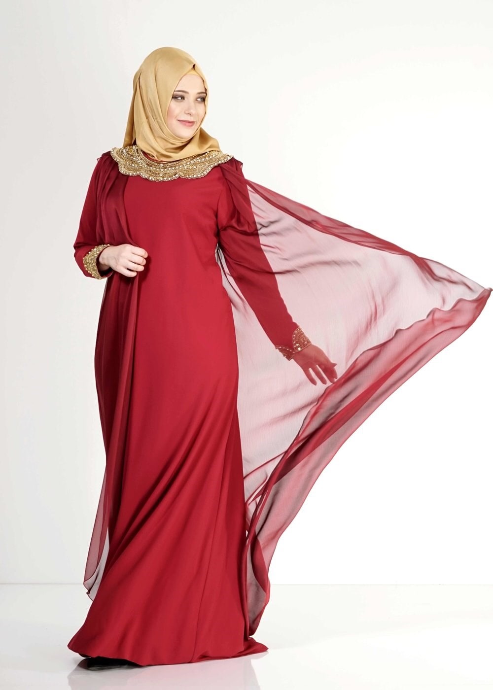 Tesettür giyim BORDO 5109 Camila 2 li Tesettür Abiye