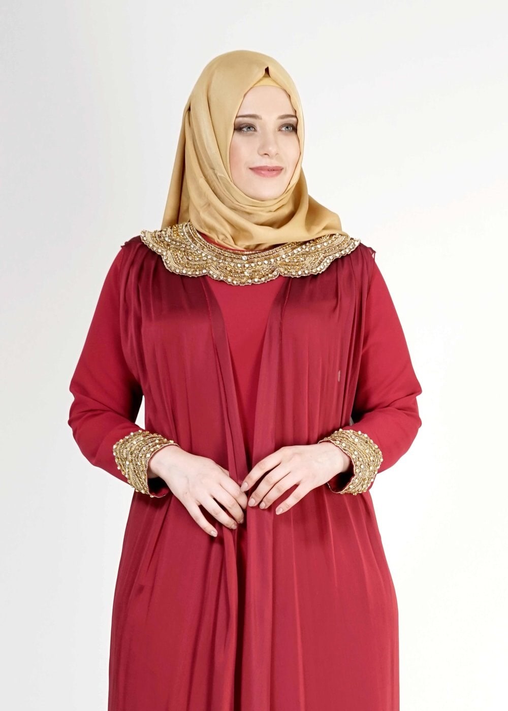 Tesettür giyim BORDO 5109 Camila 2 li Tesettür Abiye