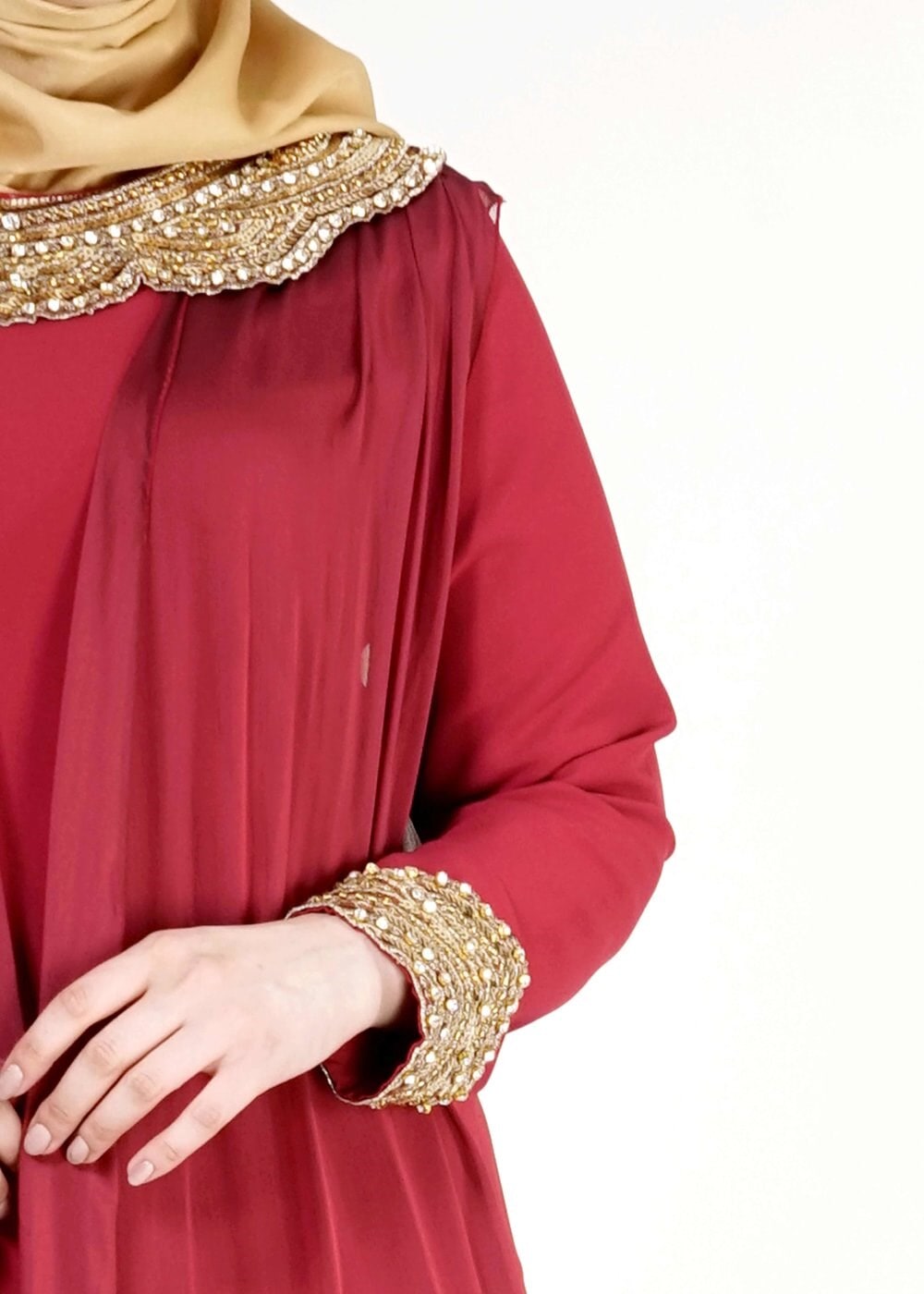 Tesettür giyim BORDO 5109 Camila 2 li Tesettür Abiye