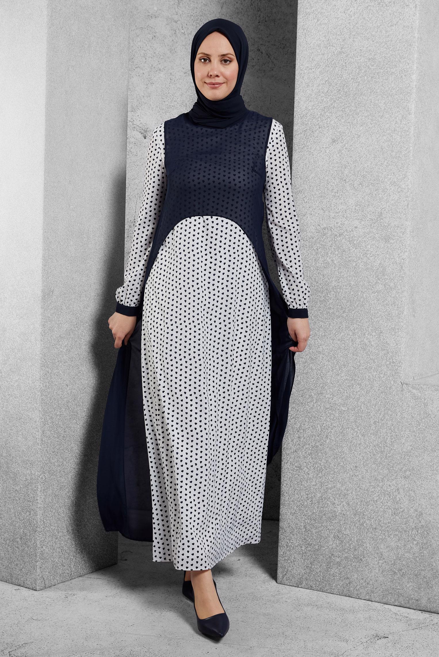 Tesettür giyim BEJ İKİLİ ELBİSELİ TAKIM 4955-1