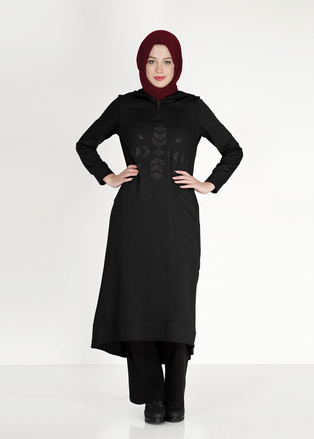 Tesettür giyim SİYAH 4752 Hilda Eşofman Tesettür Tunik