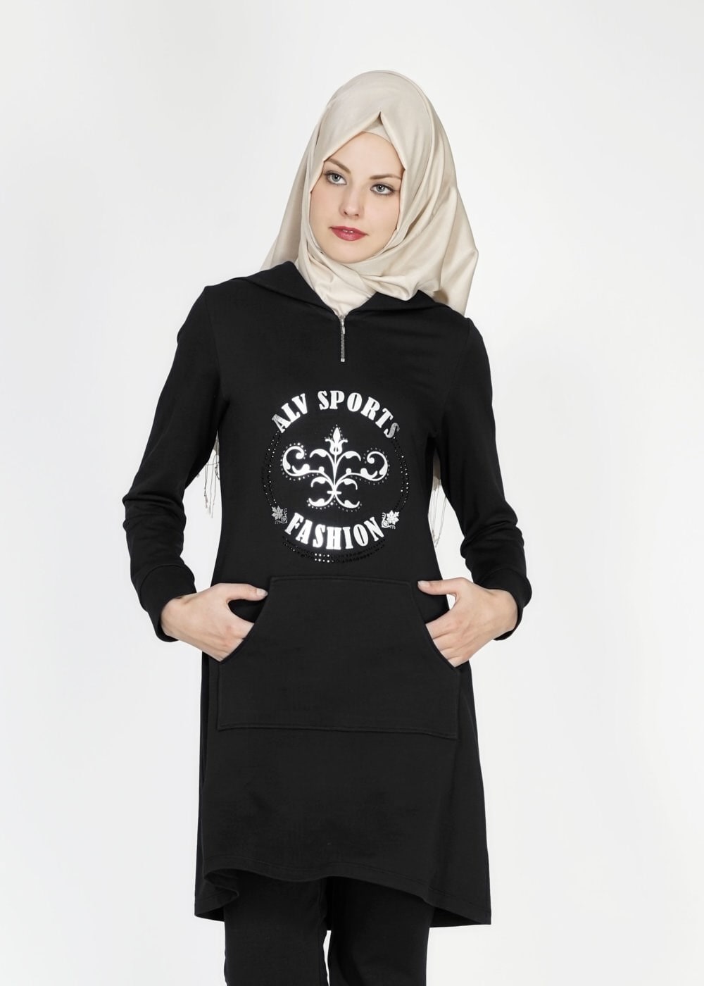 Tesettür giyim SİYAH 4754 Hilda Eşofman Tunik