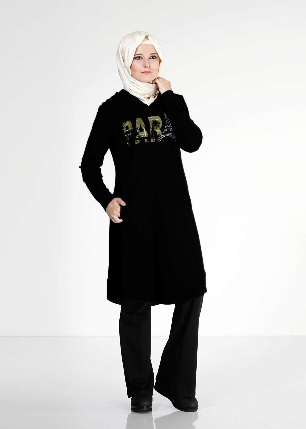 Tesettür giyim SİYAH 4819 Hilda Eşofman Tunik