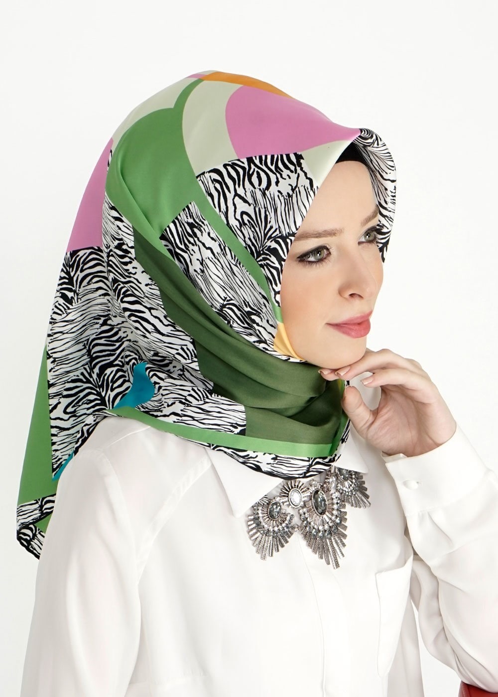 Tesettür giyim YEŞİL 11207 Alvina Desenli Eşarp