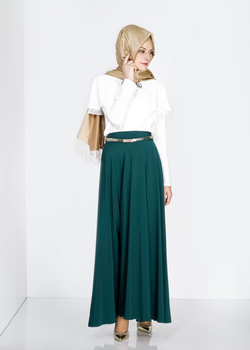 Tesettür giyim YEŞİL 6663 Criss Tesettür Etek